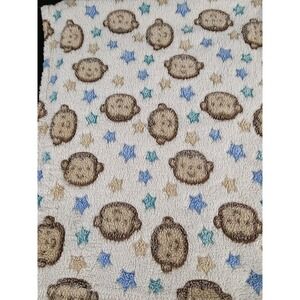 Cutie Pie Monkeys And Blue Tan Stars Fleece Baby Blanket  - WELL LOVED